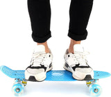 SportQ 22 Inch Full Mini Cruiser Retro Skateboard for Kids Teens Adults Flashing Wheels with Integrated T-Shaped Skateboard for Beginners