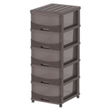 Cosmoplast Cedargrain 5 Tiers Storage Cabinet With Drawers And Wheels, Dark Brown