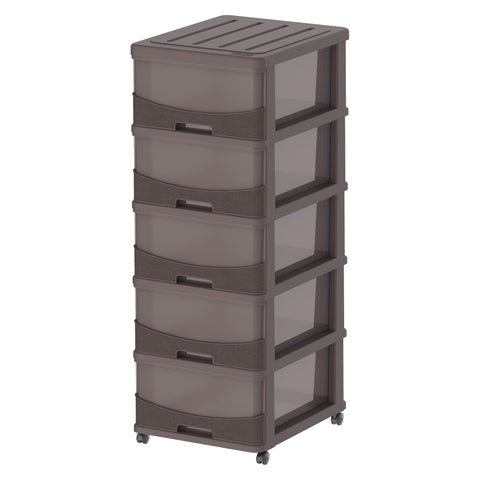 Cosmoplast Cedargrain 5 Tiers Storage Cabinet With Drawers And Wheels, Dark Brown