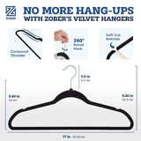 ZOBER Non-Slip Velvet Hangers - Suit Hangers Ultra Thin Space Saving 360 Degree Swivel Hook Strong and Durable Clothes Hangers Hold Up-to 10 Lbs