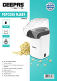 Geepas 1200W Electric Popcorn Maker – Makes Hot, Fresh, Healthy And Fat-Free Theater Style Popcorn Anytime - On/Off Switch, Attractive Design, Oil-Free Popcorn Popper