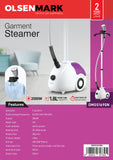 Olsenmark Garment Steamer| OMGS1690N| 1.8 L|2000 W| Fast Heating| Suitable for All Kinds of Fabric| Aluminum Pole