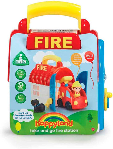 HappyLand Early Learning Centre Take And Go Fire Station – Imagination Playset with 2 Figures, Vehicle and Building for Toddlers Ages 18 months to 5 years