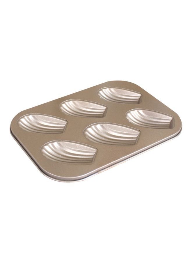 NIBEMINENT 6-Cavity Carbon Steel Patterned Baking Mould Gold 26.5x1.7x18.5centimeter