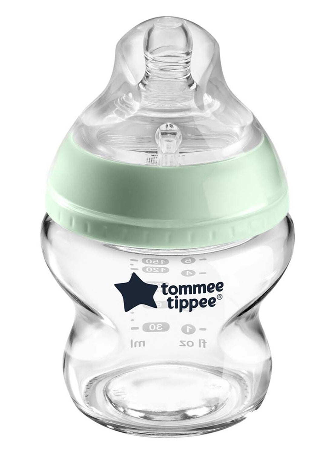 Tommee Tippee Pack Of 1 Closer To Nature Glass Baby Bottle Slow Flow Breast-Like Teat With Anti-Colic Valve For 0 Months+, Clear