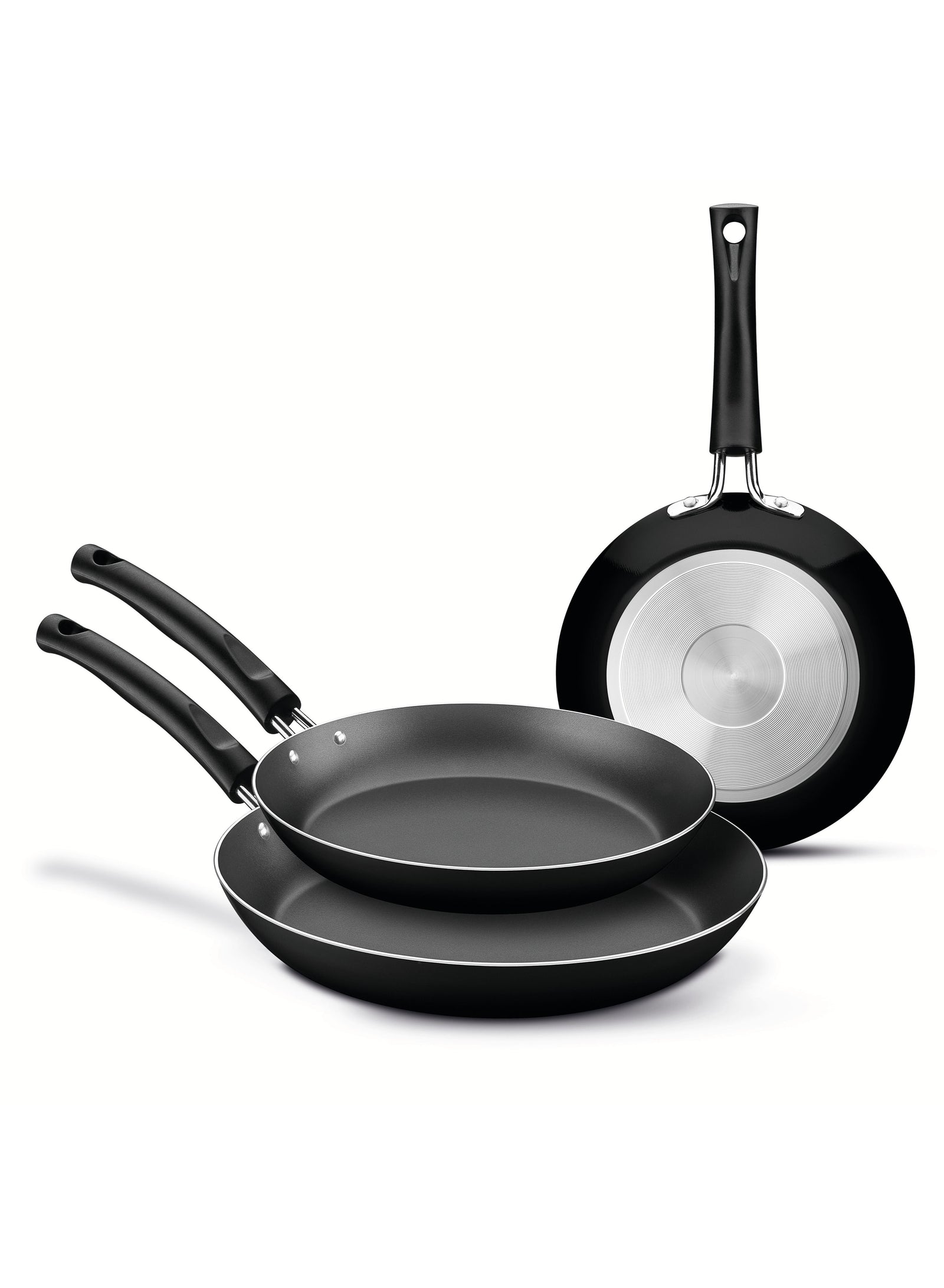 TRAMONTINA 3 Pieces Black Aluminum Frying Pan Set with Interior Starflon Max PFOA Free Nonstick Coating and Exterior Silicon Coating 20cm + 24cm + 26cm