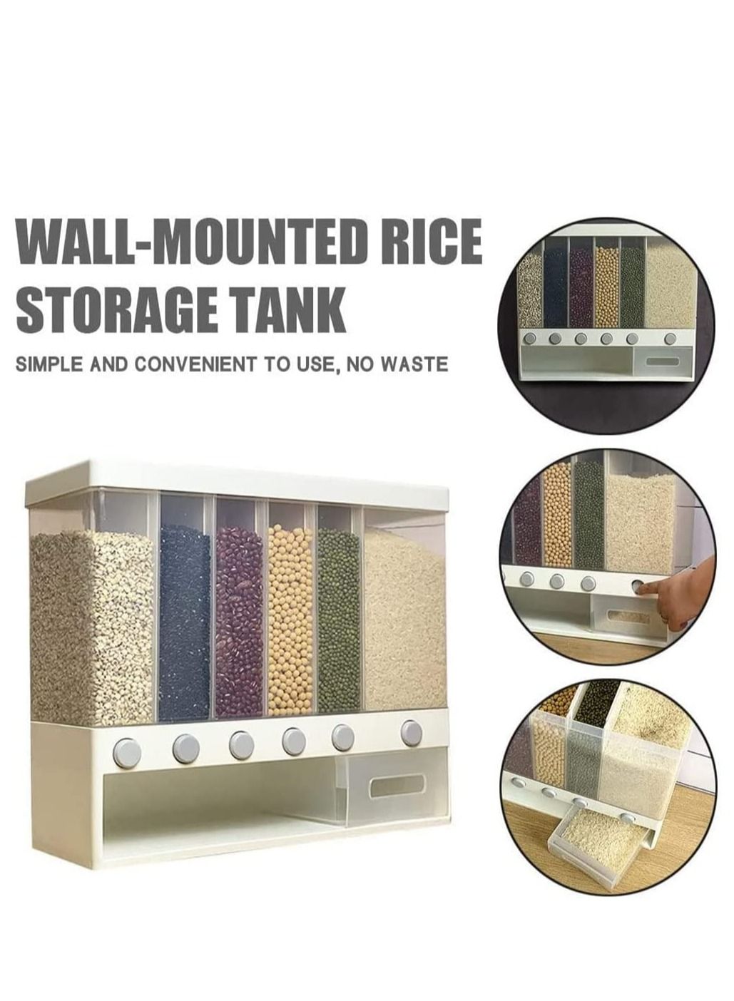 Wall-Mounted Grains Food Dispenser - Home Kitchen Storage Tank for Rice and More