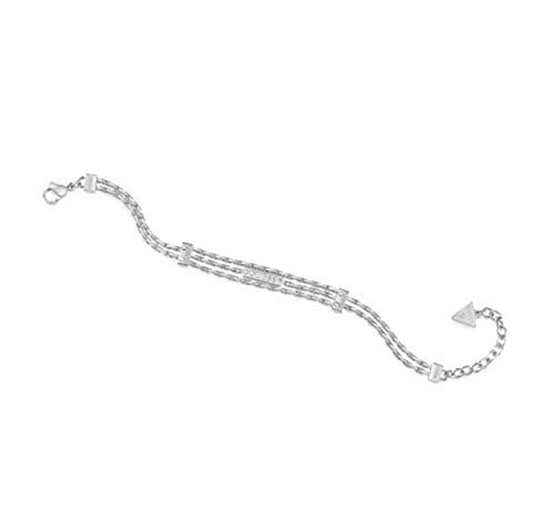 Guess UBB20110-S Stainless Steel Engraved Logo Zircon Embellished Chain Bracelet - Silver, Stainless Steel, Zircon