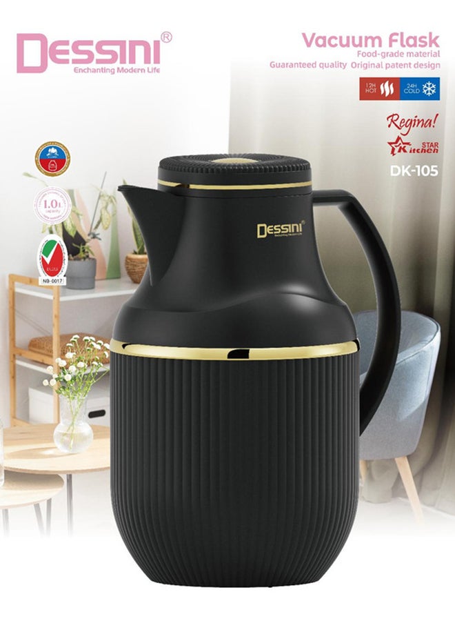 DESSINI Dessini Tea & Coffee Vacuum Flask 1L Dk105 Black/Gold