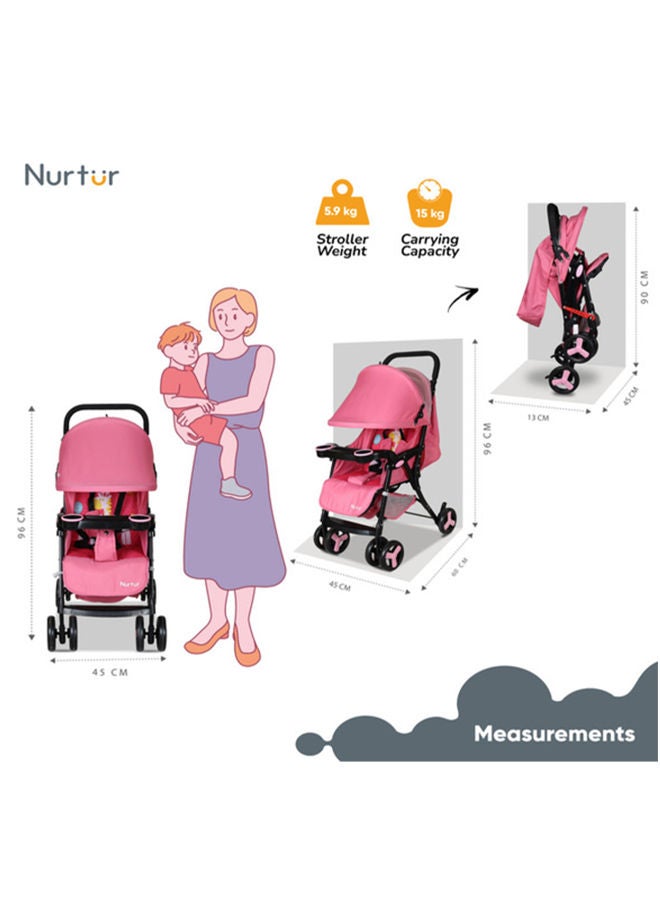 Nurtur Ryder Lightweight Baby Stroller Storage Basket Detachable Food Tray 5 Point Harness Adjustable Canopy Adjustable Reclining Seat And Leg Rest