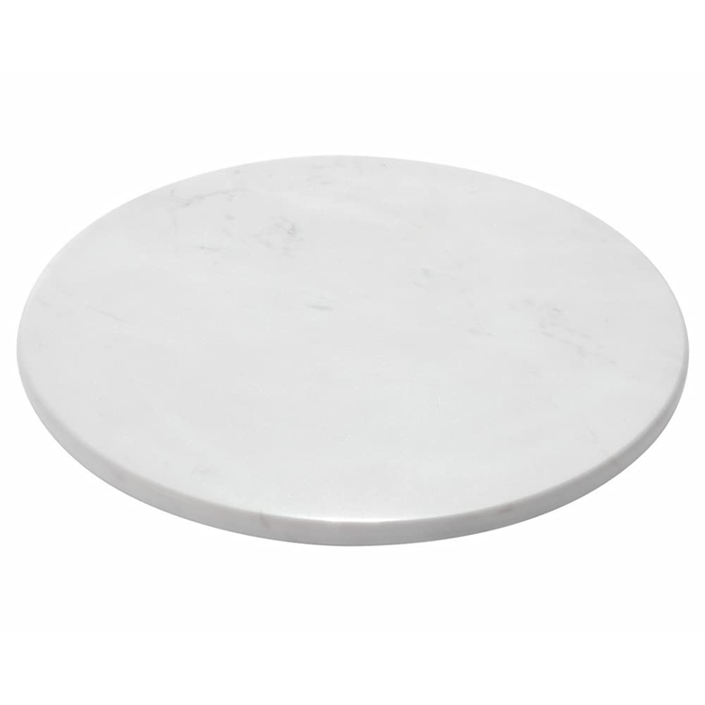 StonePlus Natural Round Marble Tray Glossy Pastry Board for Dessert, Cheese, Coffee, Smooth on Both Sides (Volakas White)