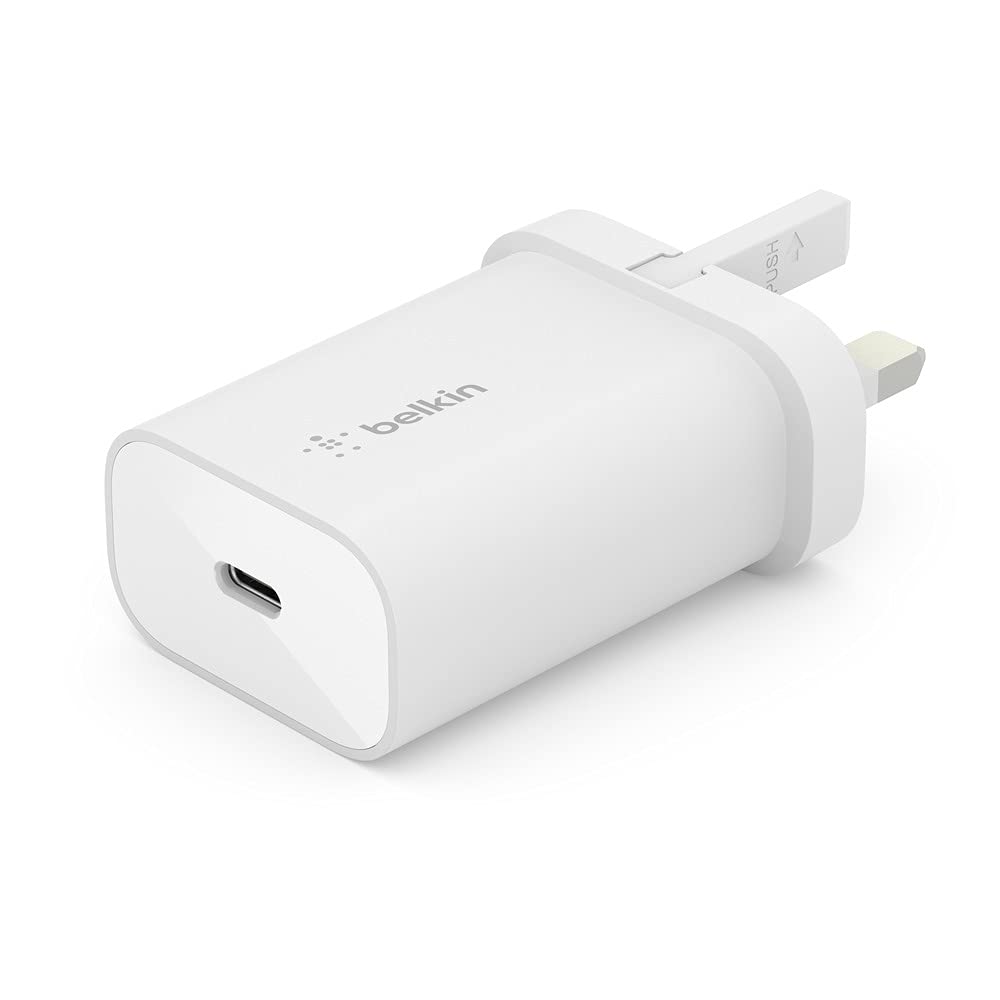 Belkin BoostCharge 25W wall charger with PPS, USB charger plug with USB-C Power Delivery, fast phone charger or a travel USB plug for iPhone 16, 15, Samsung Galaxy S24, iPad, Pixel, tablets and more