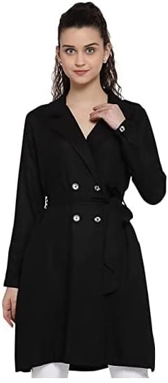 Krave Women Olive Green Solid Double-Breasted Overcoat