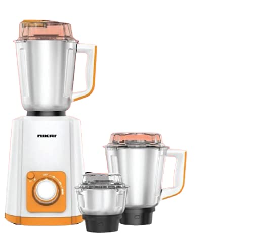 Nikai 700W Mixer Grinder with 3 Stainless Steel Jars, 1.5 Ltr Liquid Jar, 400 ml Dry/Wet Jar And 1 Ltr Dry/Wet Grinding Jar, 3 Speed, Safety Twist Lock, For Fine Grinding, Mixing & Juicing - NB594A