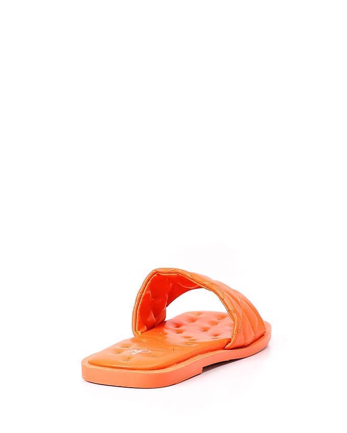 Dejavu Padded Squared Open Toecap Flat Slipper Color: Orange Size: 39 EU