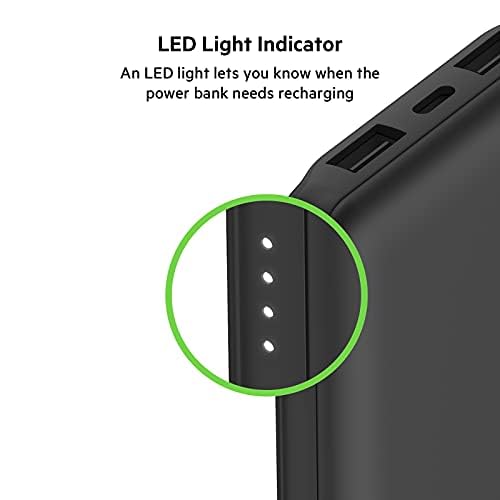 Belkin 10000mAh portable power bank, 10K USB-C portable charger with 1 USB-C port and 2 USB-A ports, battery pack for up to 15W charging for iPhone, Samsung Galaxy, AirPods, iPad, and more – Black