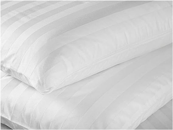 RISHAHOME Hotel Standard 2 Piece Pillowcase Set, Polyester, 1 Cm Stripe Size: 50x75 Cm, White