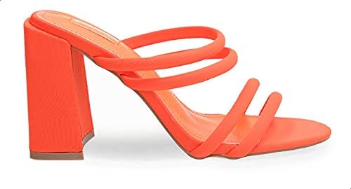 Dejavu Faux Leather Neon Rounded-Strap Open-Toe Block-Heel Sandals for Women