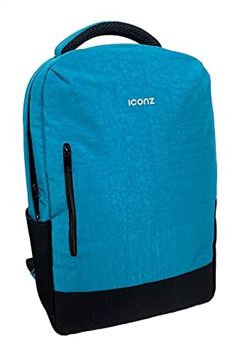 ICONZ BARCELONA Laptop Backpack with Built-In USB Charging Port and Aux Jack - Black and Turquoise