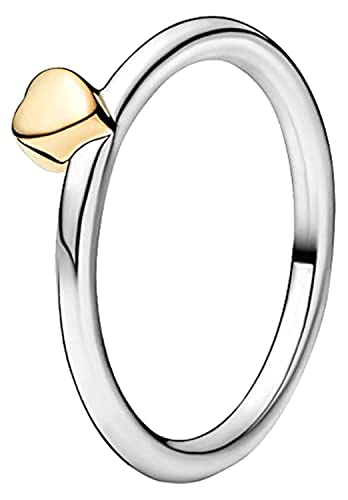 Pandora 925 Sterling Silver Two-Tone Heart Shape Ring For Women - Silver Gold