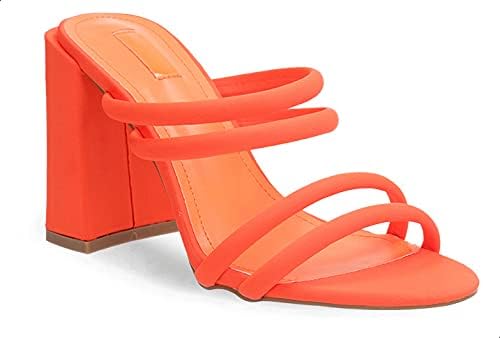 Dejavu Faux Leather Neon Rounded-Strap Open-Toe Block-Heel Sandals for Women