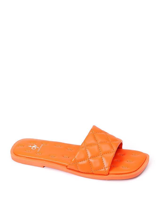 Dejavu Padded Squared Open Toecap Flat Slipper Color: Orange Size: 39 EU