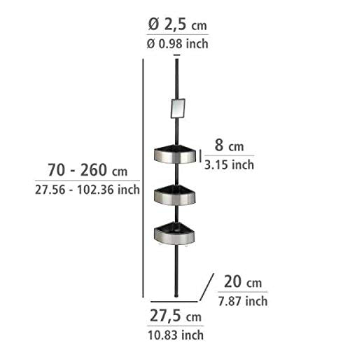 WENKO Premium Telescopic Shower Corner Rack, Aluminium, Extendible, Adjustable Bathroom Storage Compartment, 27.5x70-260x20cm, Satinised