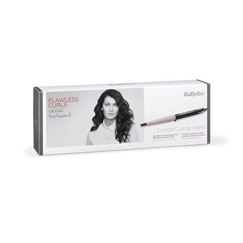 BaByliss Conical Hair Curler, Ultra-fast Heat Up & Extra-long Barrel, On/off Button, Auto Shut Off With Ceramic Technology, 6 Heat Settings From 160c-210c, C454SDE (Black)