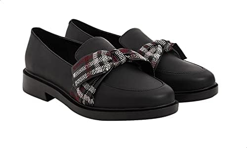 CHARLES & KEITH Embroidered Front Ribbon Round Toe Heeled Faux Leather Loafers for Women