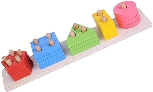 AL KHAANI Wooden Geometric Shape Matching 5-Column Montessori Educational Blocks