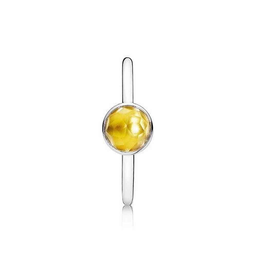 Pandora 925 Sterling Silver Citrine Stone Bezel Set Ring for Women - 191012CI-52, Citrine