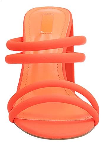 Dejavu Faux Leather Neon Rounded-Strap Open-Toe Block-Heel Sandals for Women