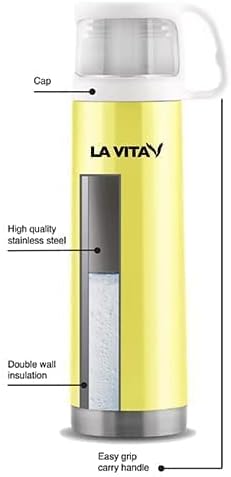 Lavita 770805005 thermos stainless steel 0.50 liter with transparent cup with handle - Yellow