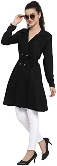 Krave Women Olive Green Solid Double-Breasted Overcoat