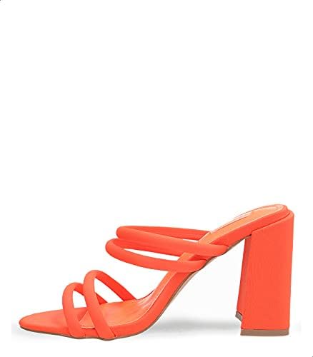 Dejavu Faux Leather Neon Rounded-Strap Open-Toe Block-Heel Sandals for Women