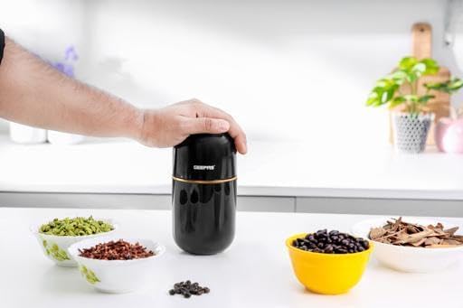 Geepas Coffee Grinder- GCG41023/ 80 g Capacity, 200 W Powerful Motor, Durable Stainless Steel Jar and Blade/Ergonomic Grip, Perfect for Grinding Coffee Beans, Spices etc./ Black