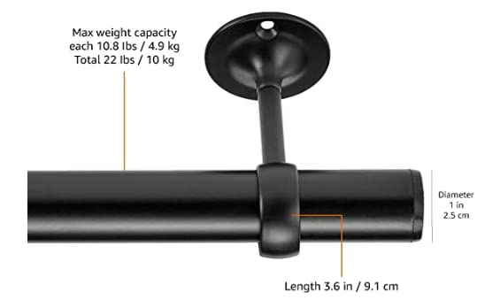 Amazon Basics Curtain Rod Ceiling-Mount Bracket, Set Of 2, Black