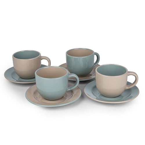 Bone China Shallow Moire 4-Piece Tea Cup & Saucer Set 220ml - Two | Kitchen Dinnerware, Ceramic, Stoneware