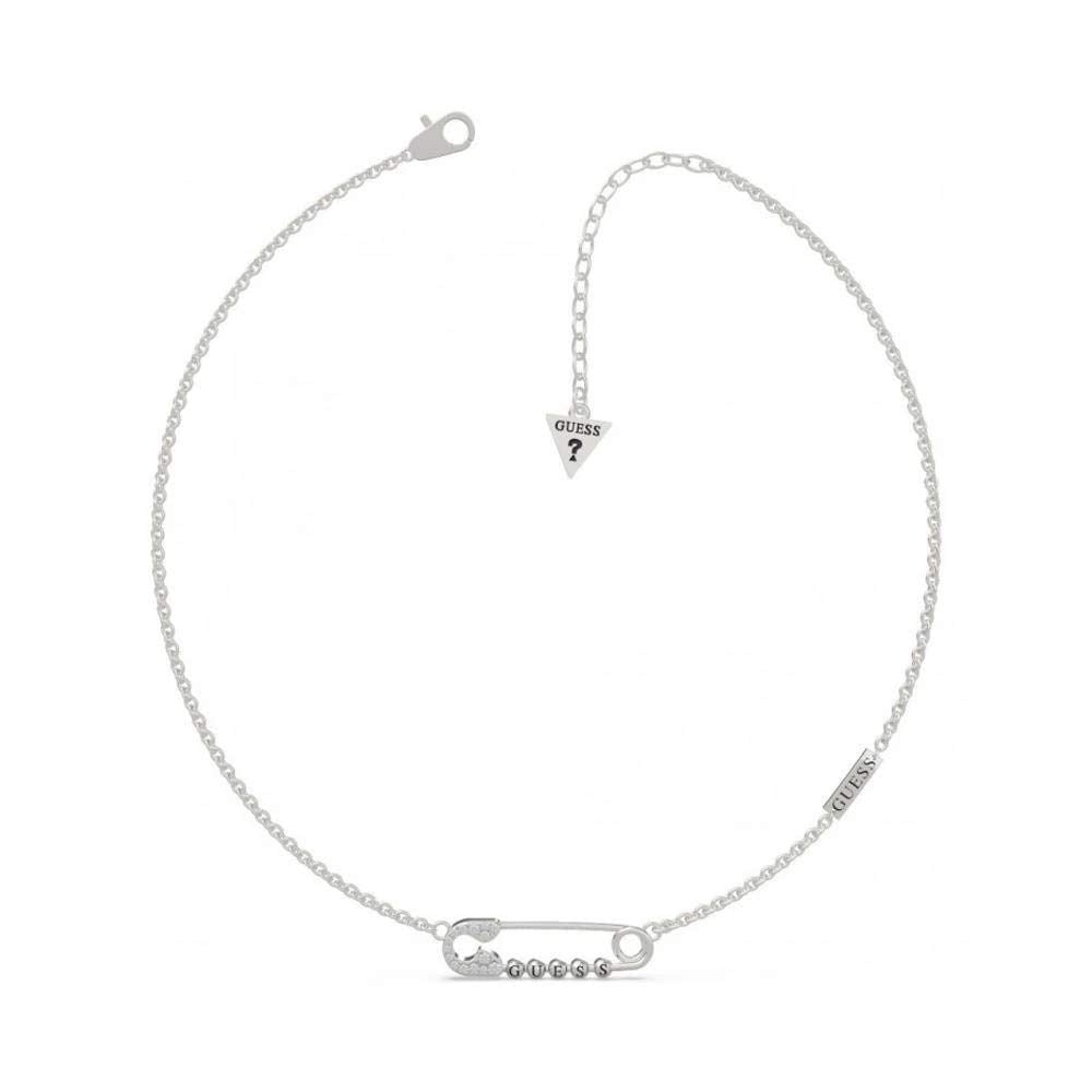 Guess UBN20099 Stainless Steel Zircon Embellished Pin Shaped Station Necklace - Silver