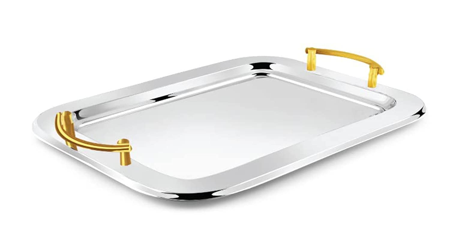 Blackstone Stainless Steel Serving Tray With Gold Handle (33X46 CM)