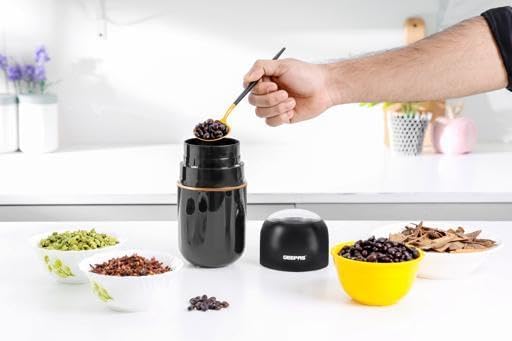 Geepas Coffee Grinder- GCG41023/ 80 g Capacity, 200 W Powerful Motor, Durable Stainless Steel Jar and Blade/Ergonomic Grip, Perfect for Grinding Coffee Beans, Spices etc./ Black