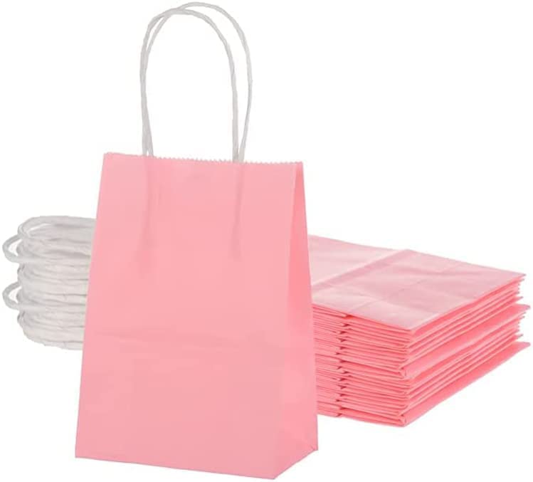 ECVV Gift Bags 48 Pieces Set Eco-Friendly Paper Bags With Handles Bulk Paper Bags Shopping Bags Kraft Bags Retail Bags Party Bags (PINK, 21 * 15 * 8 Cm)