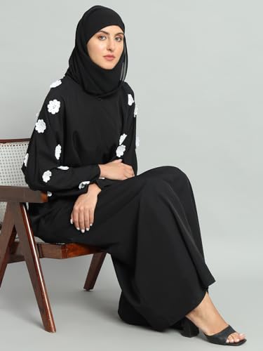 Styleville.in Black Solid Abaya with hijab for women