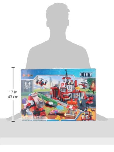 BanBao Building Blocks Fire Station - Fire Rescue Tower and Fire Ladder Truck Toys with Robot Kits, 1081 Pieces - B7130