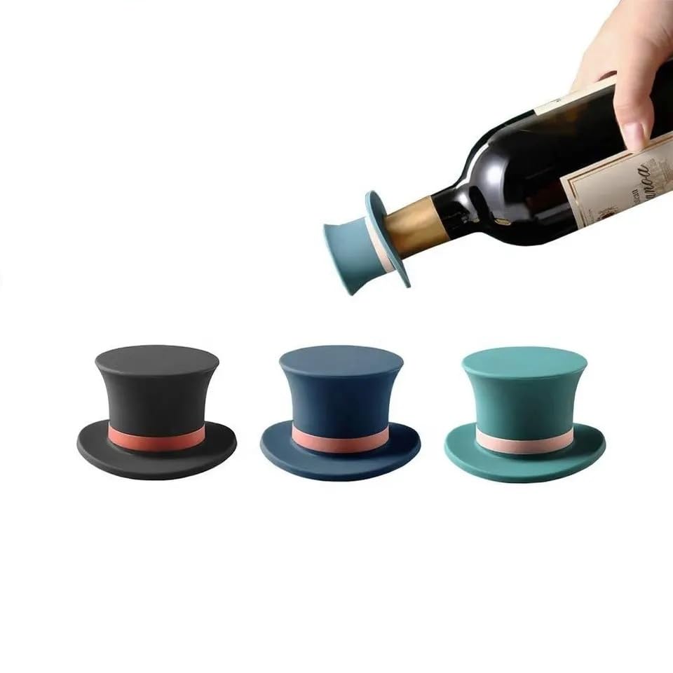 3 Pcs Bottle and Wine Stopper Silicone Cap Set, Reusable Bottle and wine Cork and Beverage Bottle Sealing, best for Bottles with cork Suitable for Small Gifts (3 Pieces-Black, Green and Blue)