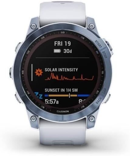 GARMIN FENIX 7 – SAPPHIRE SOLAR EDITION, MINERAL BLUE DLC TITANIUM WITH WHITESTONE BAND