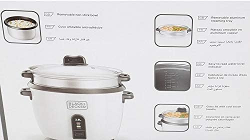 Black+Decker Rice Cooker 1100W, White, 2.8 Litres, Rc2850-B5