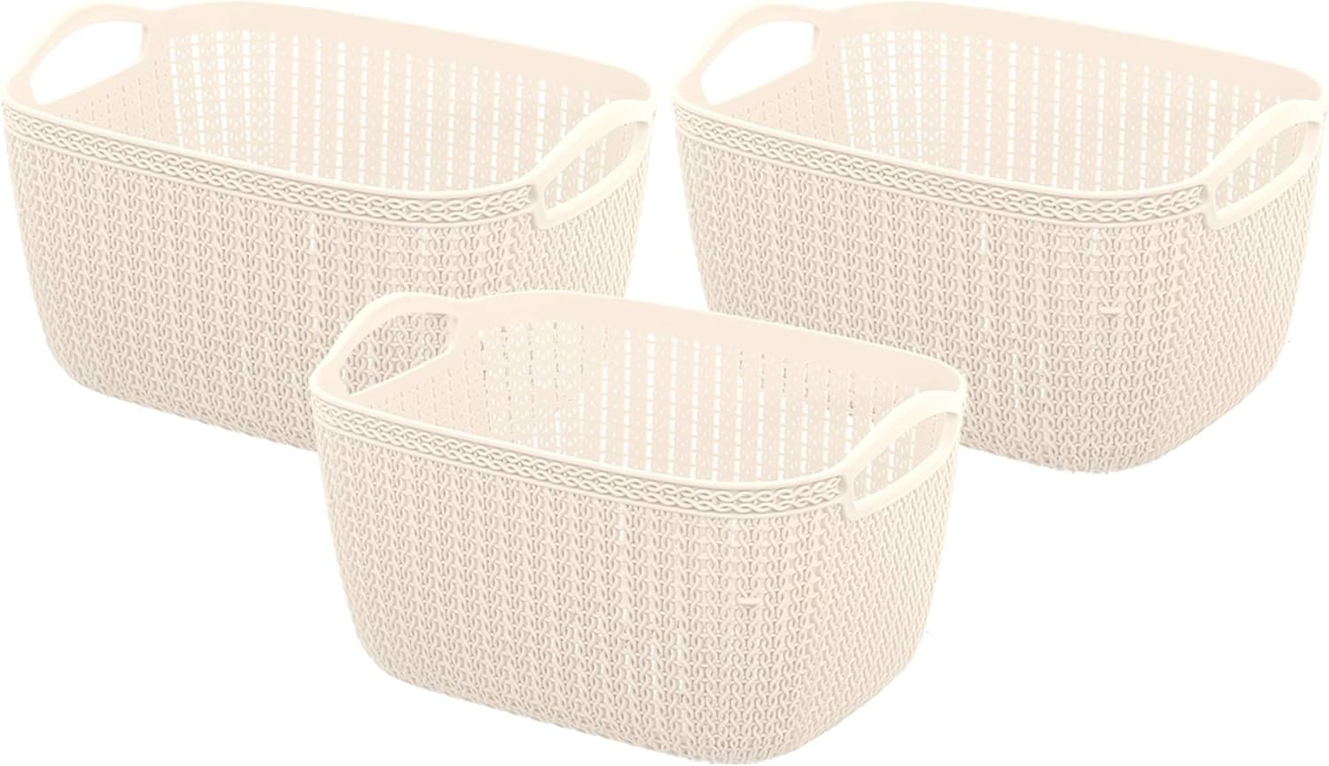 Fun Homes Q-6 Unbreakable Plastic 3 Pieces Multipurpose Large Size Flexible Storage Baskets/Fruit Vegetable Bathroom Stationary Home Basket with Handles (Light Green)