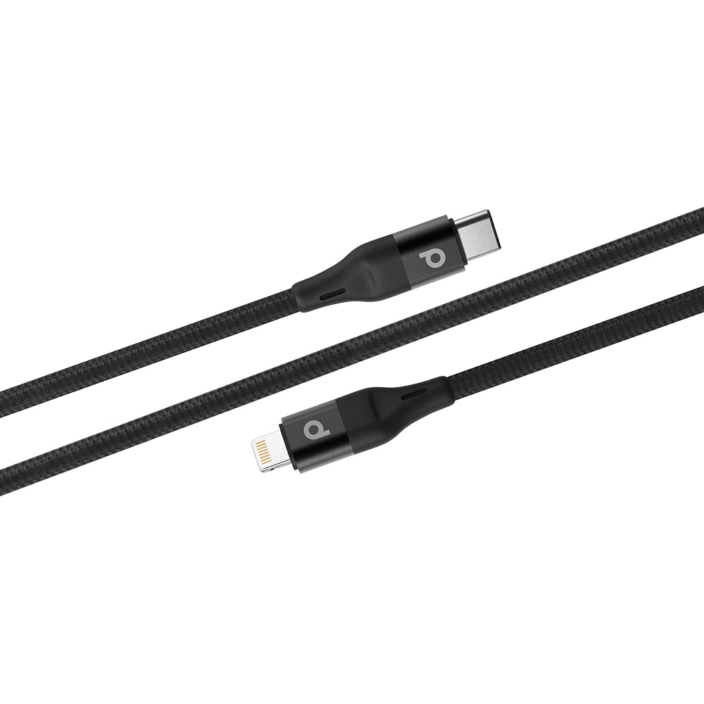 Porodo Braided USB-C Compatible with Lightning PD (9V 2.2m) Fast Charging Cable Wire and Effective Data Transmission, Durable & Flexible (Black)