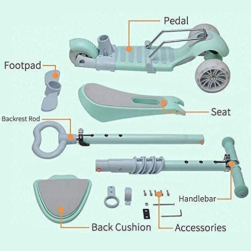 SHINEDOWN Kids 3 Wheel Scooter,Adjustable Height Kids Scooter,Lean to Steer with Extra-Wide PU LED Light Up Wheels,For Boys & Girls from 2 Years Old and Up (Green with Handle)